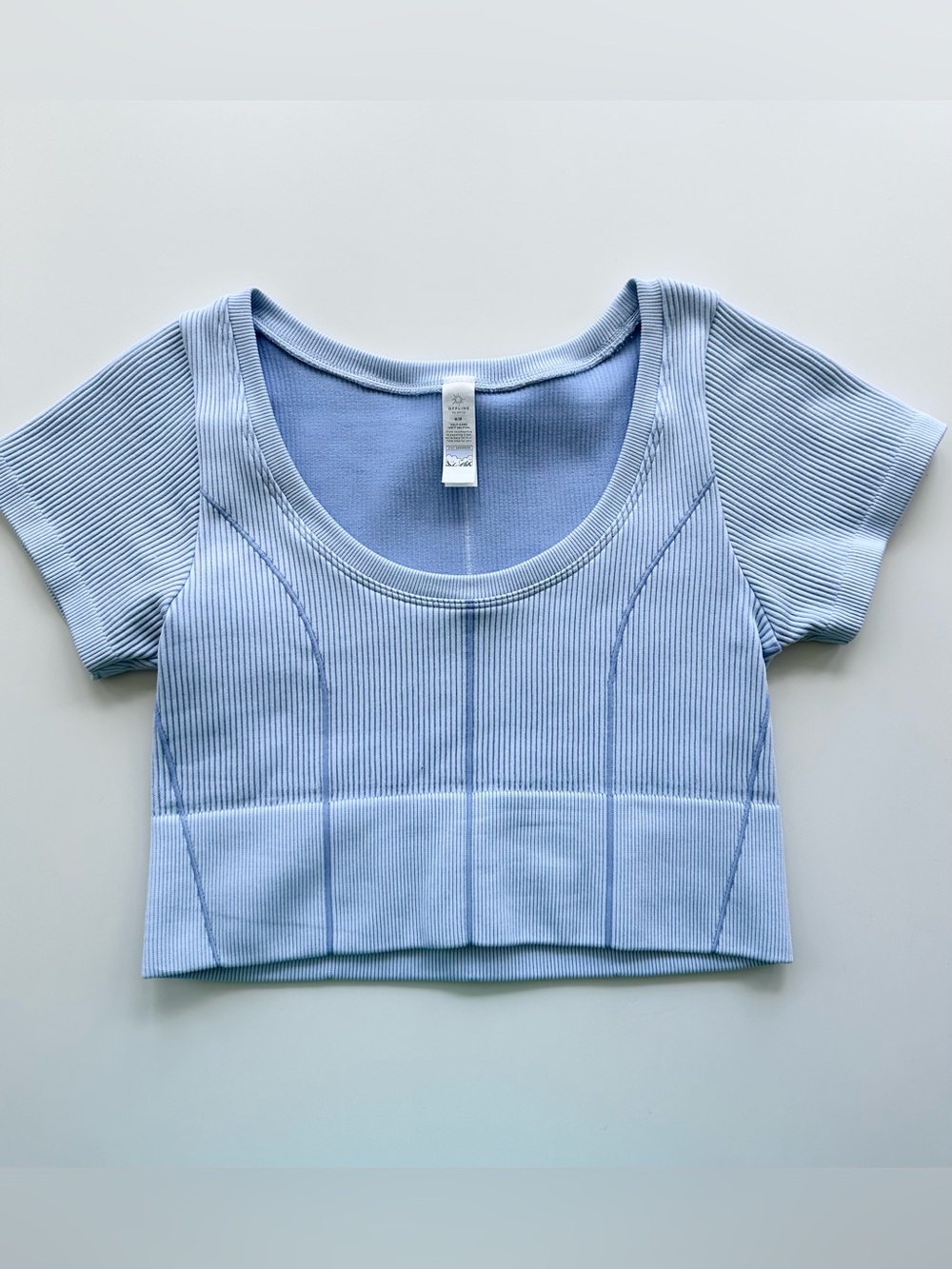 Offline by Aerie Baby Blue Ribbed Scoop Crop Top